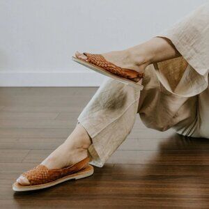 Harmonica Elisa Handmade Leather Slingback Open Toe Woven Boho Sandals Shoes 7.5